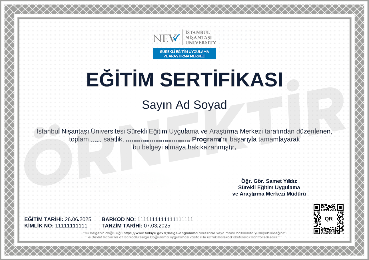 Örnek Sertifika Belgesi